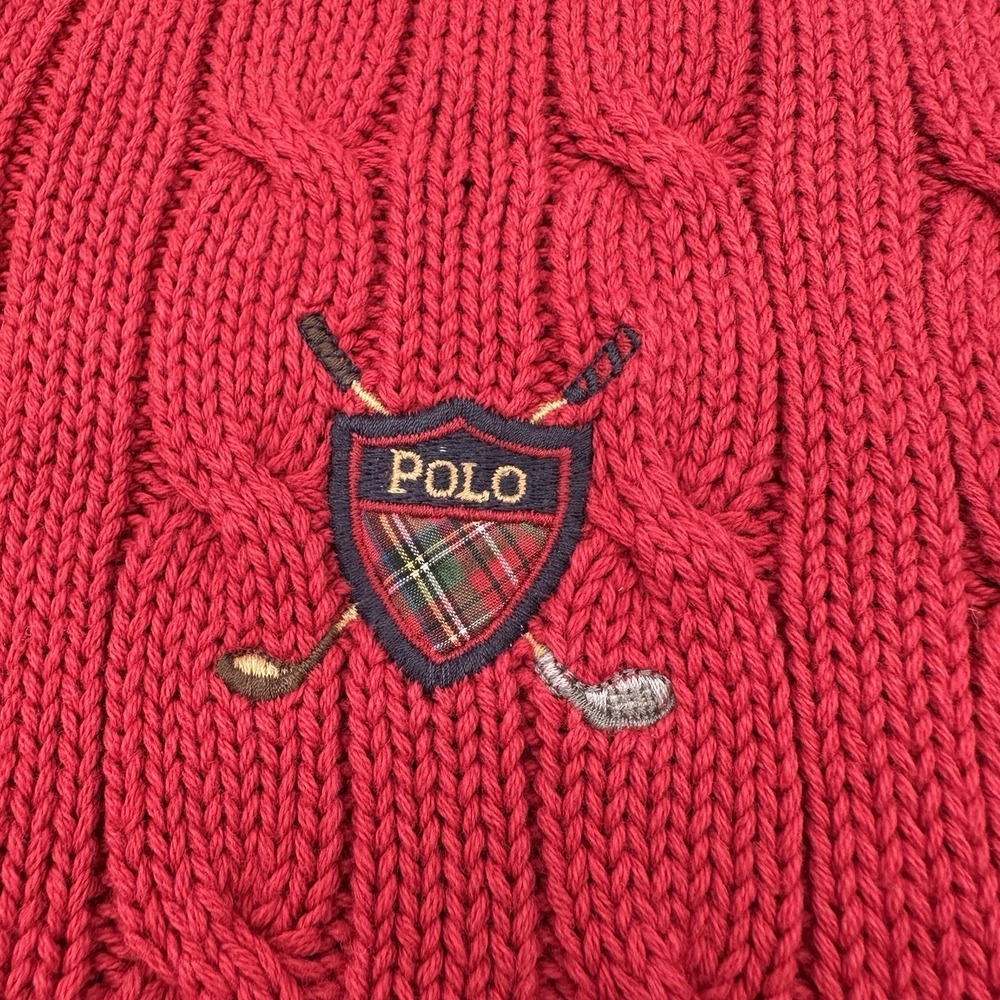 Polo Ralph Lauren Golf Sweater Mens XL Red Vest Cable Knit Preppy Golf Crest